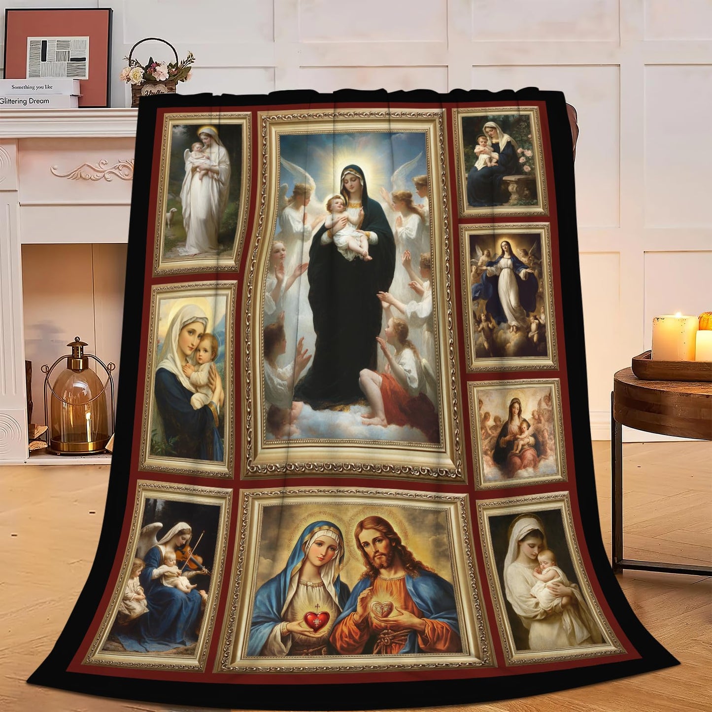 Virgin Mary Blanket Christian Catholic Mother of God Throw Blanket Soft Warm Cozy Fuzzy Plush Gifts for Girls Women Lightweight Fleece Flannel Stuff Gift for Kids Adults 50"X40"