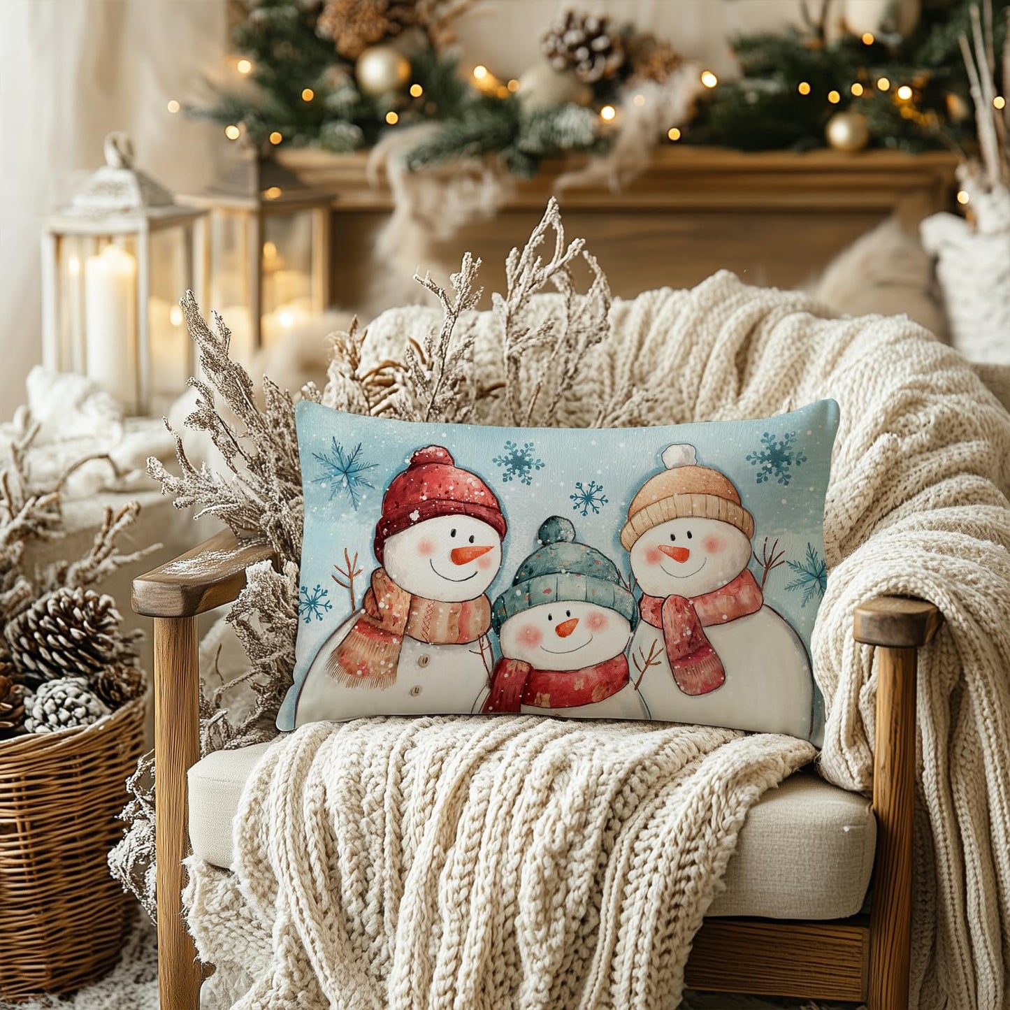 AACORS Winter Pillow Cover 12x20 Inch Cute Snowman Snowflake Decoration Holiday Seasonal Farmhouse Pillow Case Decor for Home Sofa Couch (Blue) AA767-12