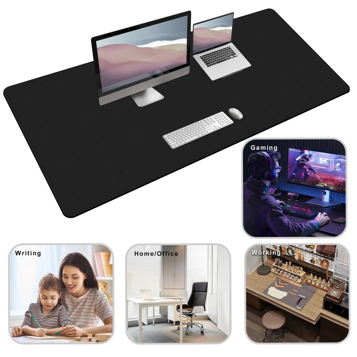 Vyaaa 59" x 28" Extra Large Leather Desk Mat, XXXL Desk Pad Protector, Huge Black Mouse Pad, Office Desk Mat for Home & Office, (Black) ﻿