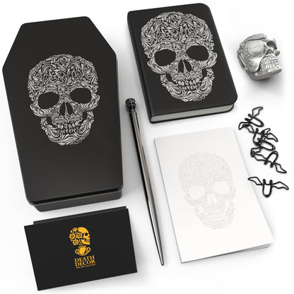Death Decor Gothic Stationery Gift Set – Journal Notebook, Sticky Notes, Bat Paper Clips & Skull Magnet – Dark Aesthetic Writing Journal for Office, School, Halloween & Gifts