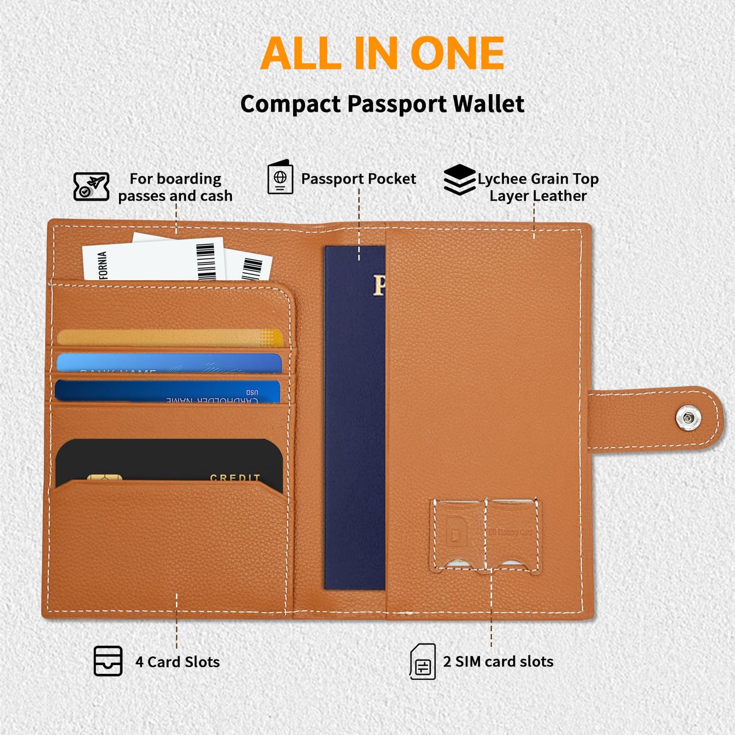 Genuine Leather Passport Holder for Travel, RFID Blocking Passport Wallet with Tracker Holder, Slim Passport Cover Travel Wallet for Women Men, Airport Essentials (Brown)