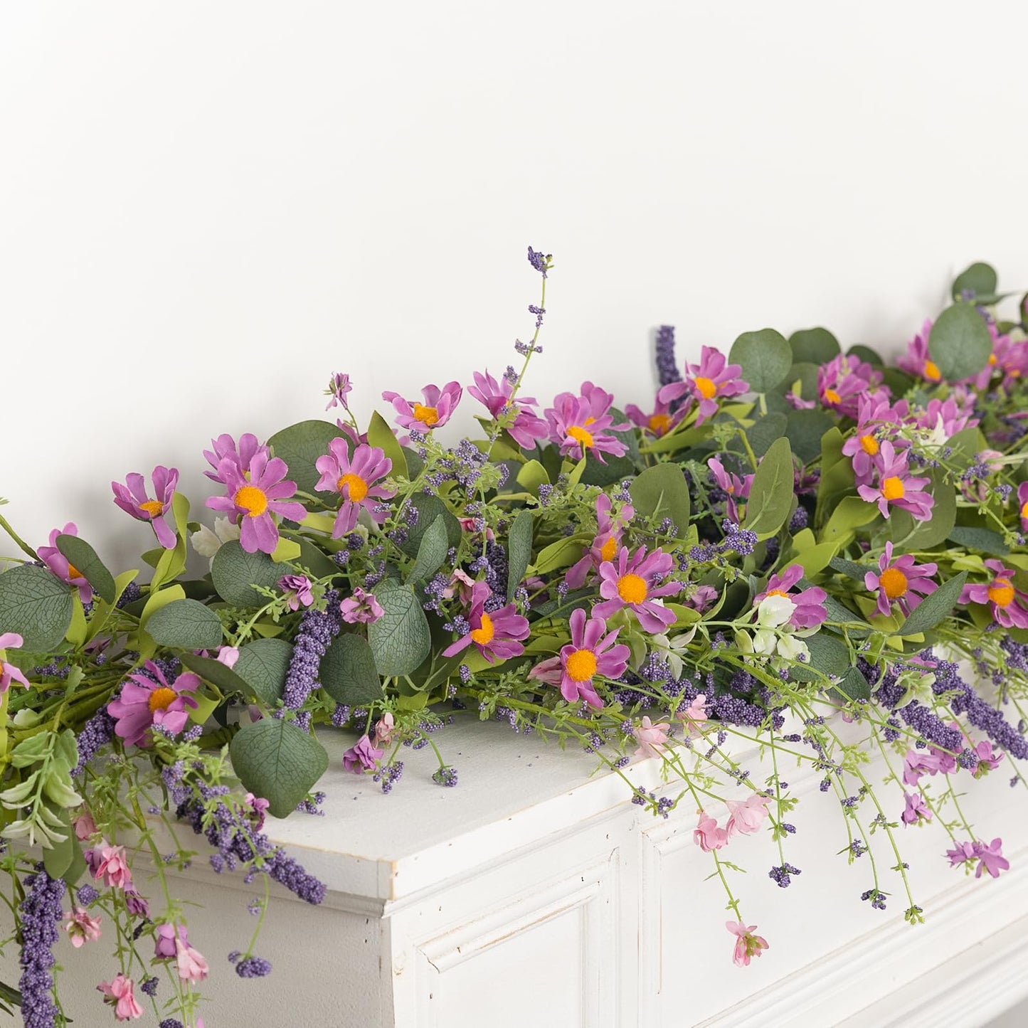 YUGALI Summer Garland, 6ft Set of 2 Eucalyptus Daisy Wildflower Vine