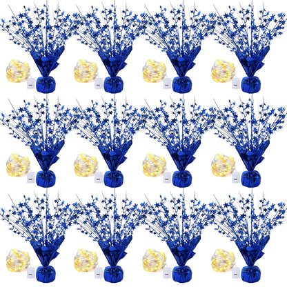 12 Pack Metallic Foil Spray Centerpiece Star Table Decoration Burst Table Centerpieces for Birthday Graduation Wedding Anniversary Holiday Party Supplies Decor, Blue