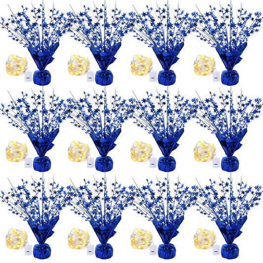 12 Pack Metallic Foil Spray Centerpiece Star Table Decoration Burst Table Centerpieces for Birthday Graduation Wedding Anniversary Holiday Party Supplies Decor, Blue