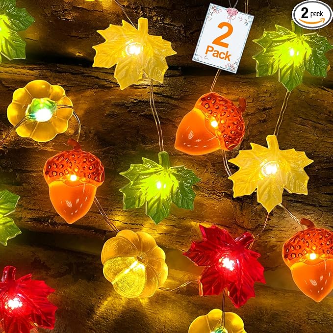 TURNMEON Fall Decor 2 Pack 3D Fall Thanksgiving Pumpkin String Lights Total 40LED/13Ft Thanksgiving Decorations for Home, 3 in 1 Battery Powered Fall Lights Halloween Decor Home Indoor Outdoor
