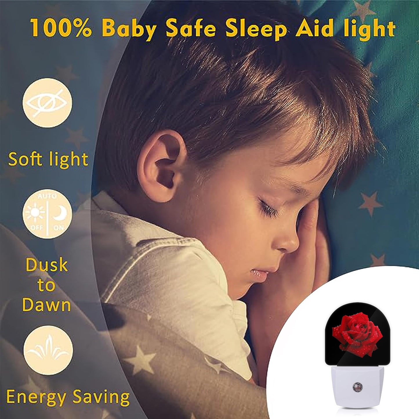 Axxitude Red Rose Raindrops Night Lights Plug into Wall for Girls Boys Room,Night Light LED Lamp Dusk to Dawn Sensor Round Lamp for Bedroom Bathroom Hallway Home Wall Decor Nightlight