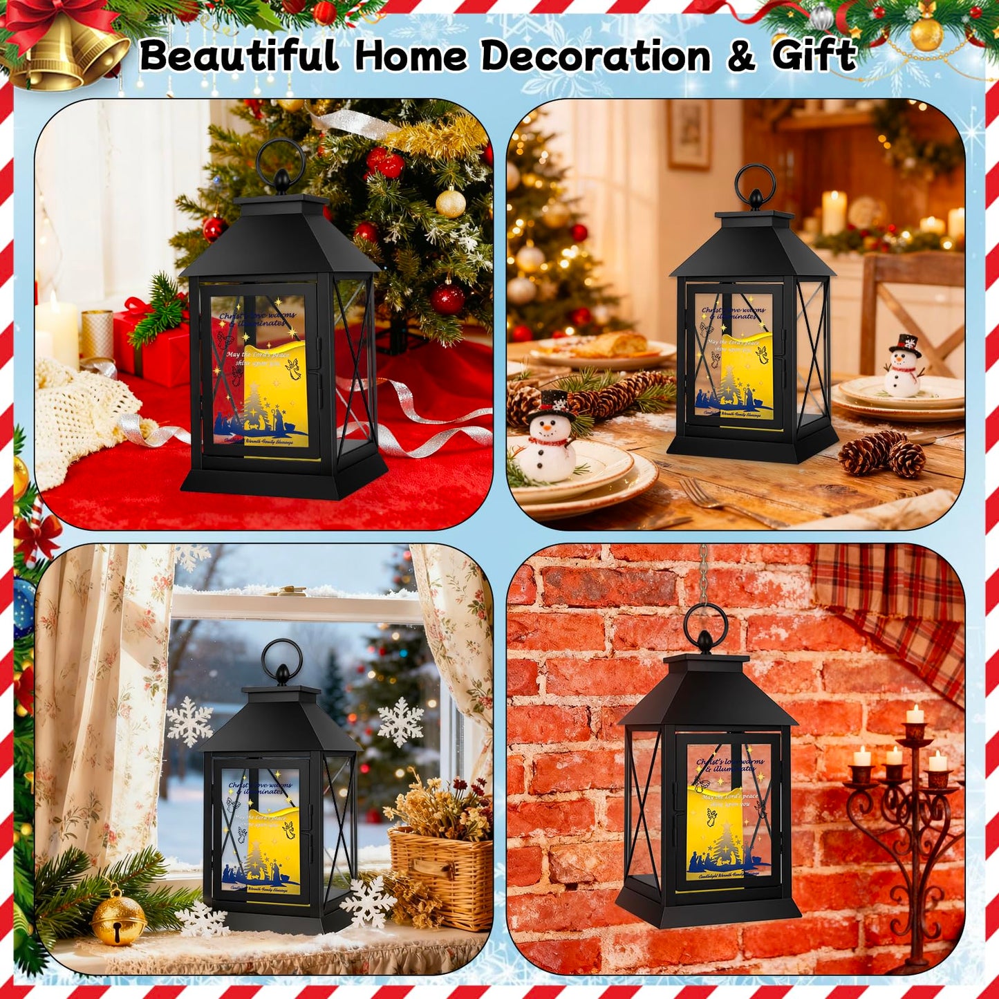 Christmas Candle Lantern Metal with LED Flickering Flameless Candles Light Xmas Decoration Lantern Indoor Outdoor Decorative for Table Home Decor Party Gift (Religion)