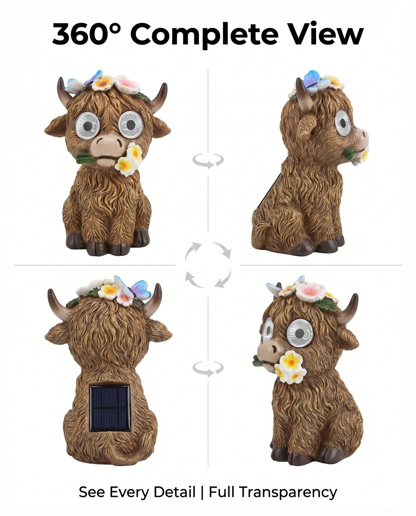 2 Solar Cow Garden Statues with Lighted Eyes – Cute Highland Cow Outdoor Decor, Waterproof Resin Animal Figurines for Yard, Patio, Lawn & Gifts (2-Pack)