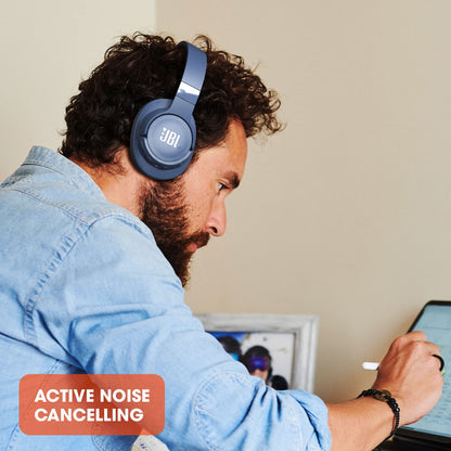 JBL Tune 760NC - Wireless Over-ear Noise Cancelling headphones, JBL Pure Bass Sound, Voice Assist, Google Fast Pair, Up to 50Hrs of Battery with ANC off, Lightweight and foldable design (White)
