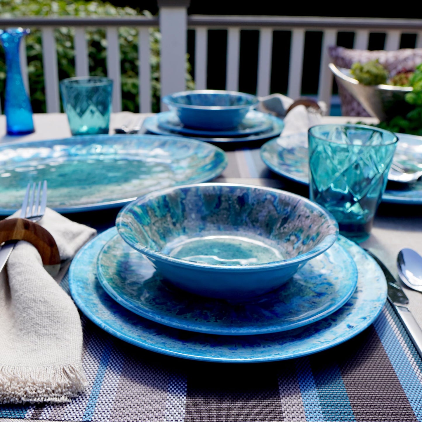 Certified International Radiance Teal Melamine 11" Dinner Plate, Large, Multicolor, Set of 6