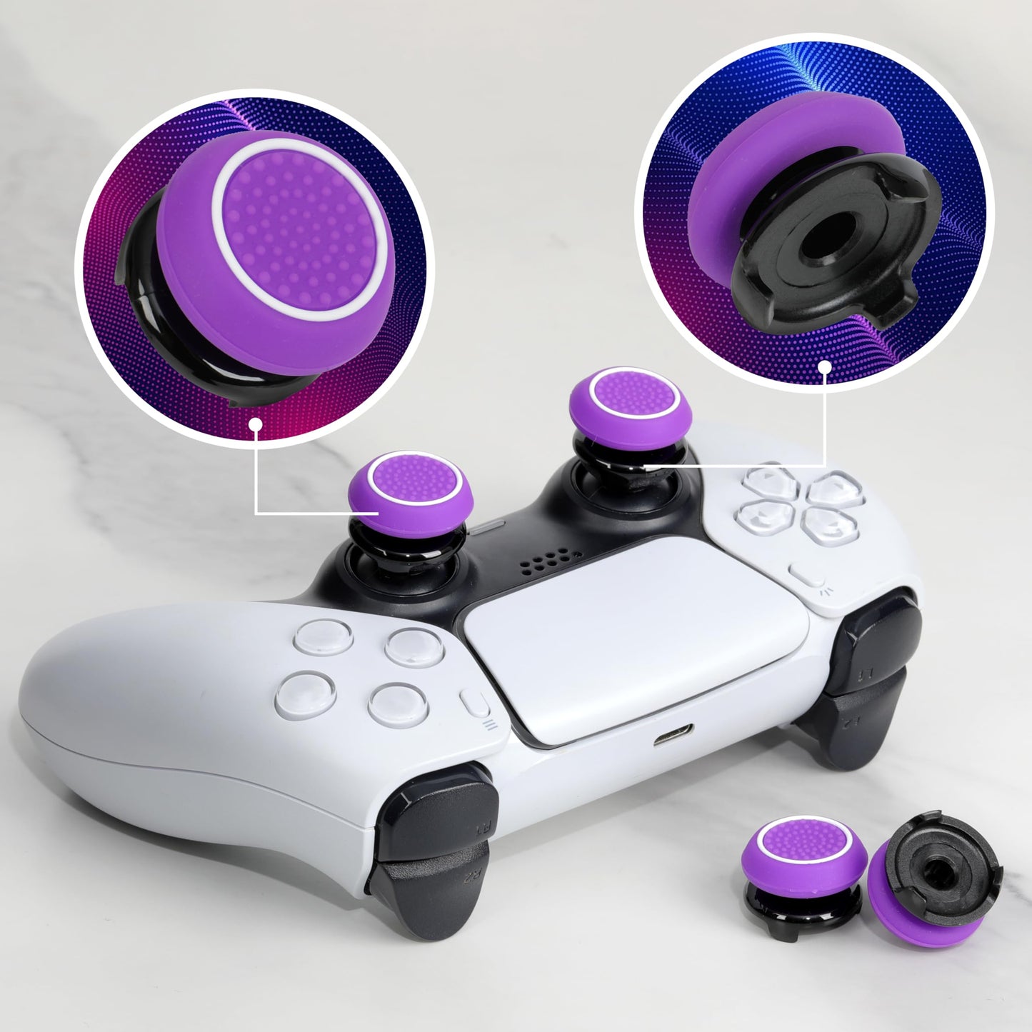 PS5 Controller Accessories PS4 Controller Grips Thumbstick Grips with 2 Pairs 9.9mm High Rise Joystick Grips and 16 Pieces Thumb Caps Compatible with PlayStation 4 and PlayStation 5 Controller-2T-B1