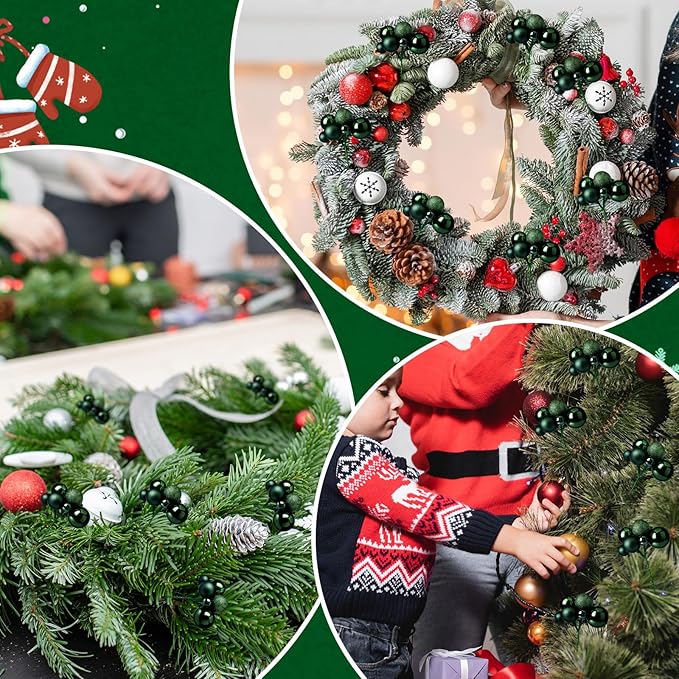 8 Pcs Dark Green Christmas Tree Picks 7.87 Inch Christmas Balls Ornaments Xmas Hanging Decorations for Xmas Tree Topper DIY Wreath Holiday Floral Vase Fillers Crafts Home Decor