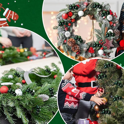 8 Pcs Dark Green Christmas Tree Picks 7.87 Inch Christmas Balls Ornaments Xmas Hanging Decorations for Xmas Tree Topper DIY Wreath Holiday Floral Vase Fillers Crafts Home Decor
