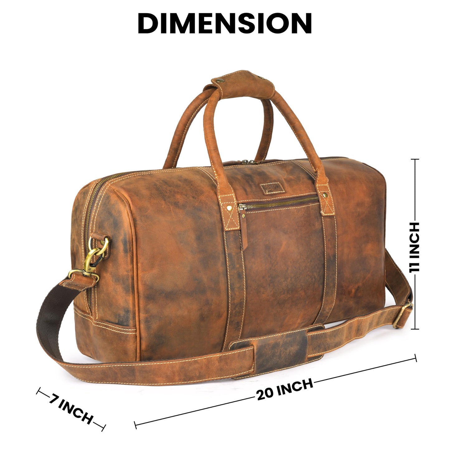Rasavi Leather Duffel Bag for Men & Women – 20 Inch Travel Weekender, Carry-On, Overnight Travel, Sports & Gym Luggage Bag- Tan
