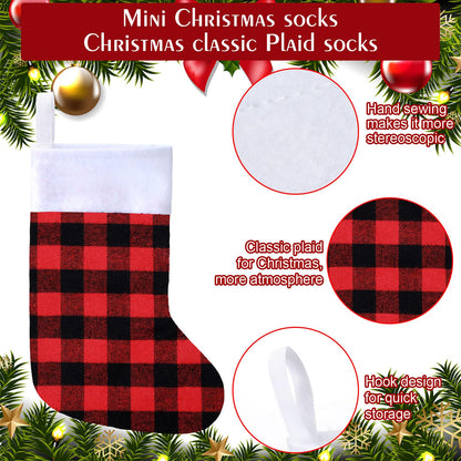 Skylety 36 Pcs Mini Christmas Stockings 8.27 Inch Small Buffalo Plaid Red Black Stockings Hanging Ornament Classic Bulk Christmas for Family Holiday Party Gift Xmas Tree Decoration