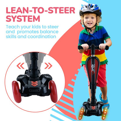Hurtle 3 Wheeled Scooter for Kids - 2-in-1 Sit/Stand Child Toddlers Toy Kick Scooters with Flip-out Seat, Adjustable Height, Wide Deck, Flashing Wheel Lights, For Boys/Girls 1 Year Old+