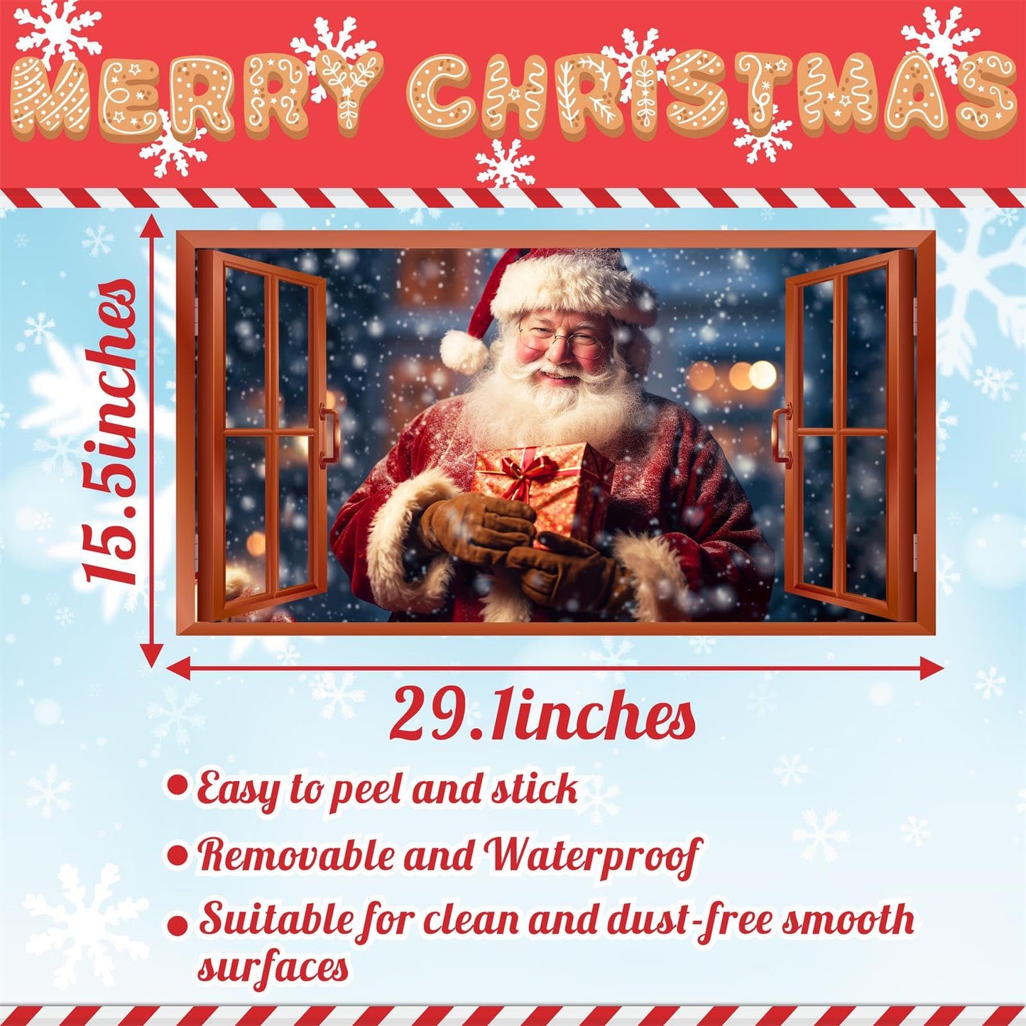 Christmas Wall Decals Santa Claus Stickers for Christmas Wall Decorations Indoor Xmas Fake Window Walls Decal Peel and Stick Merry Xmas Art Murals Vinyl Sticker for Winter Holiday Party Supplies