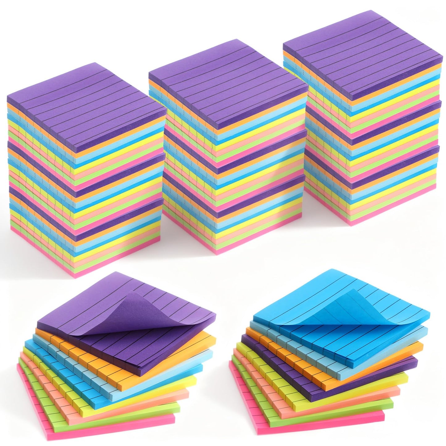 72 Pack Lined Sticky Notes 3x3 in Bright Ruled Post Stickies Colorful Super Sticking Ruled Stickies Multi Colors Sticky Notes with Lines Self-Stick Note Pads Bright Colors for School Office Meeting