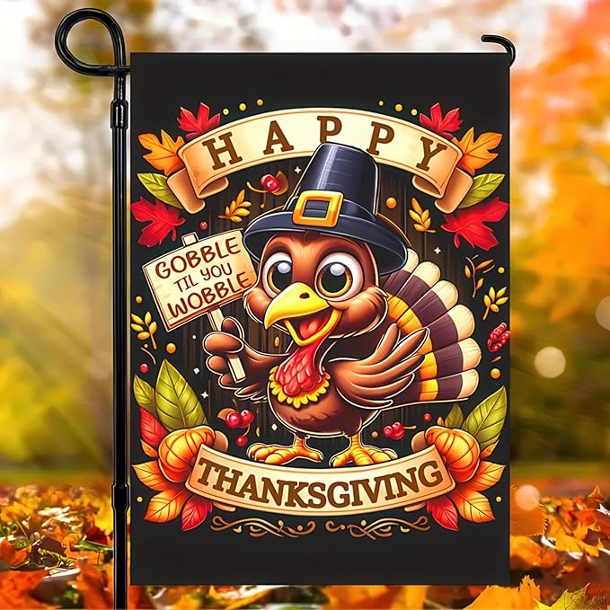 Thanksgiving Turkey Garden Flag Double Sided 12x18 Inch Happy Fall Pumpkin Leaves Yard Flag Autumn Harvest Outdoor Decoration Farmhouse Porch Lawn Banner Seasonal Holiday Home Decor