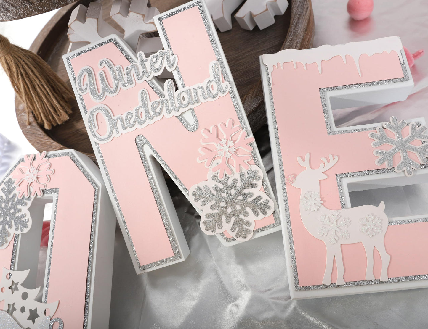 Snowflake One Letter Sign for 1st Birthday - Winter Onederland 1st Birthday Decoration, Winter Wooden One Table Centerpiece, Winter 1st Birthday Table Decor, Winter Onederland Birthday Photo Prop