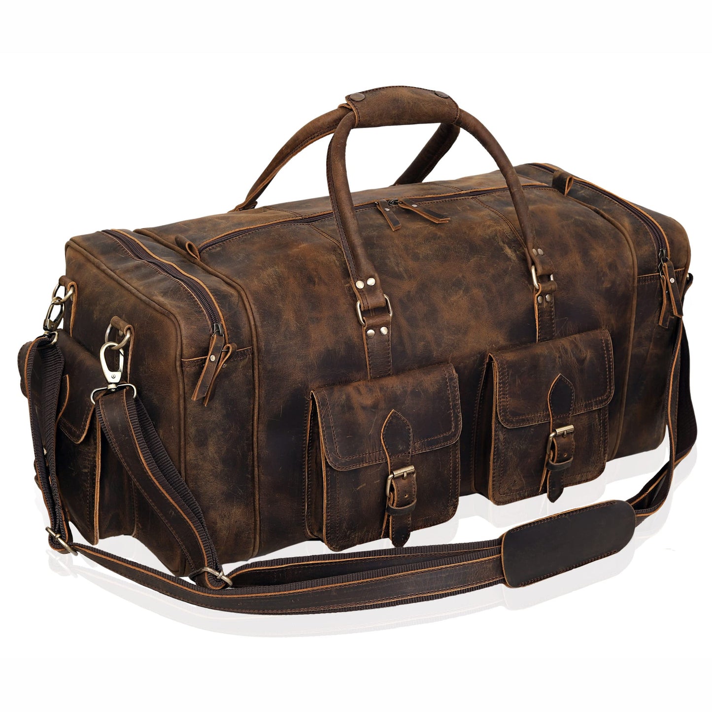 Large duffel bags for men holdall leather travel bag overnight gym sports weekend bag (BROWN, 20" Medium)