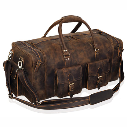Large duffel bags for men holdall leather travel bag overnight gym sports weekend bag (BROWN, 32" XX-Large)