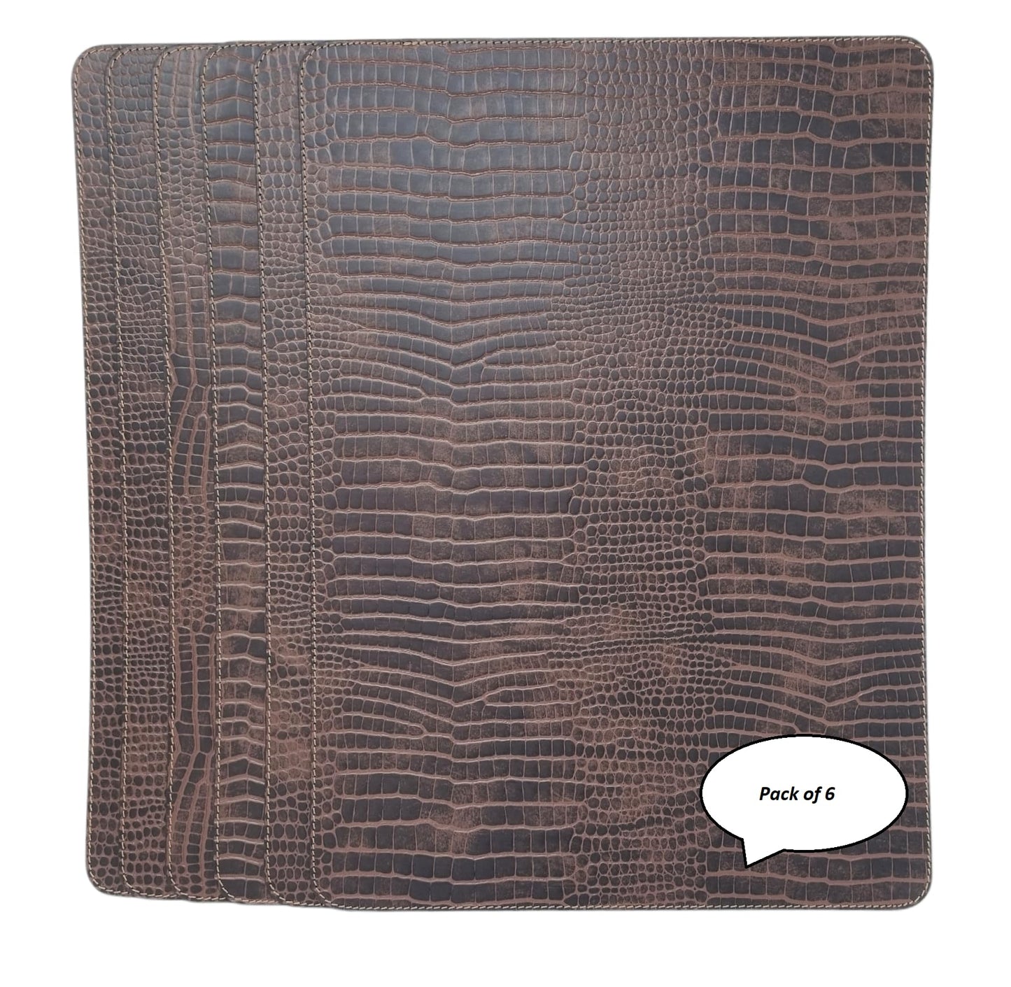 Nikalaz Set of 6 Placemats Made of Recycled Leather (18"x13", Crocodile)