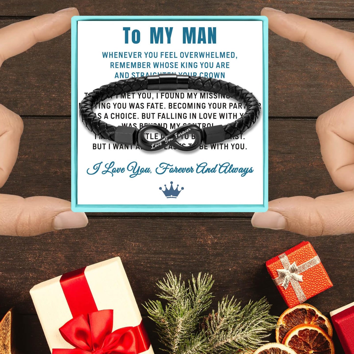 Coolvy To My Man Infinity Bracelet for Men Valentine Birthday Christmas Gifts for Boyfriend Husband Personalized Leather Bracelets