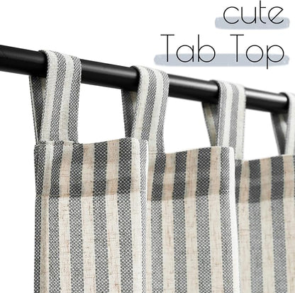 JINCHAN Tab Top Linen Kitchen Curtains 36 Inch Striped Tier Curtains Farmhouse Modern Cafe Style Small Window Treatments Airy Light Filtering Rod Pocket for Living Room Bathroom 2 Panels Charcoal Grey