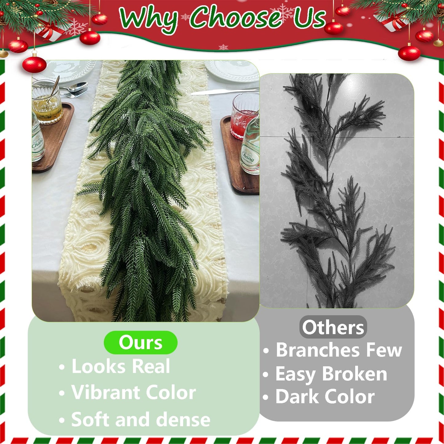 FUTBER 9FT Christmas Garlands Norfolk Pine - Real Touch Pine Garlands - Garlands Christmas Decorations for Home Dining Table Mantel Porch Winter Christmas Decor