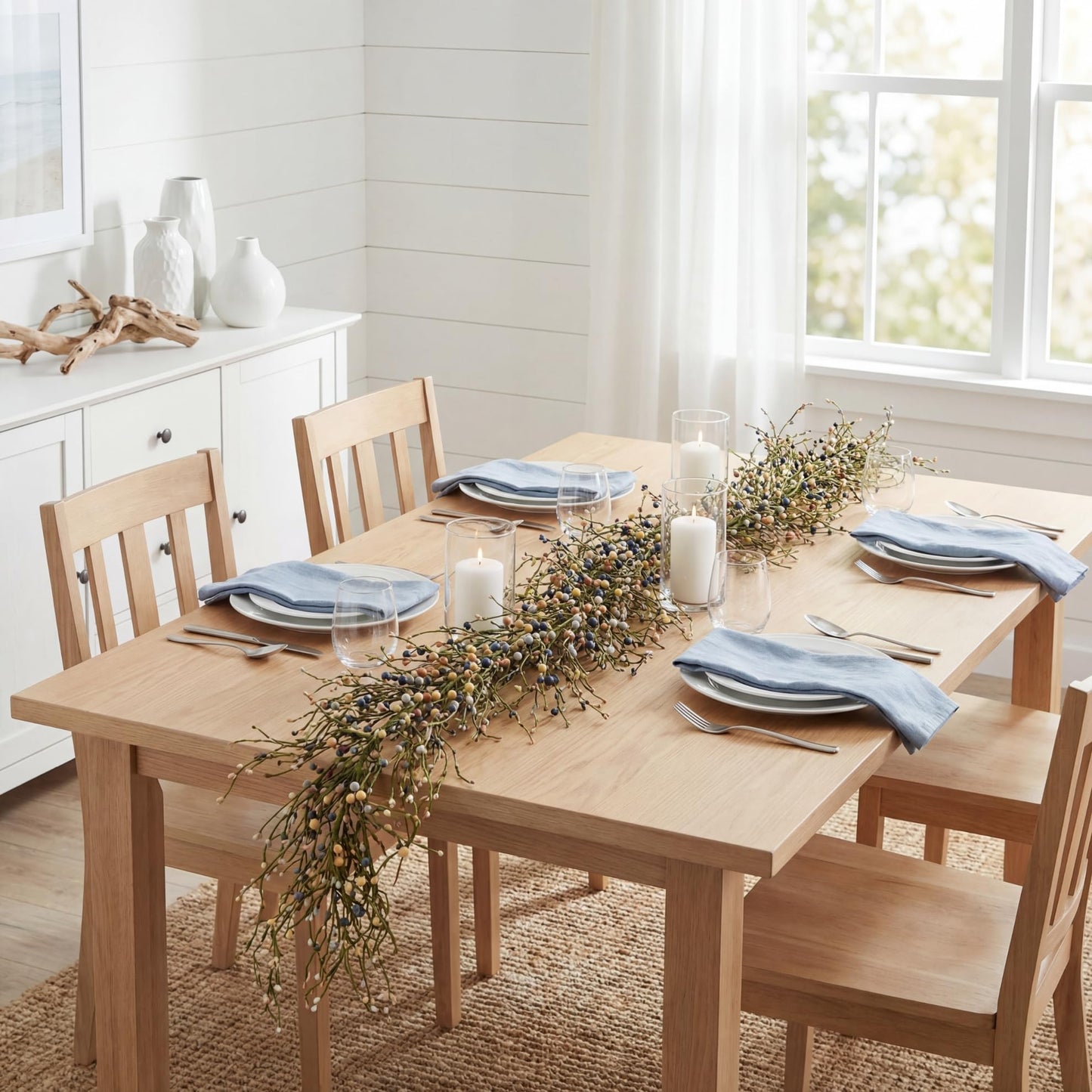 Quixem 60 Inch (5FT) Rustic Pastel Blue Peach & Yellow Pip Berry Garland for Fireplace Mantel & Table Runner, Flexible Wired Artificial Vine, Spring Farmhouse Decor, Precise Size