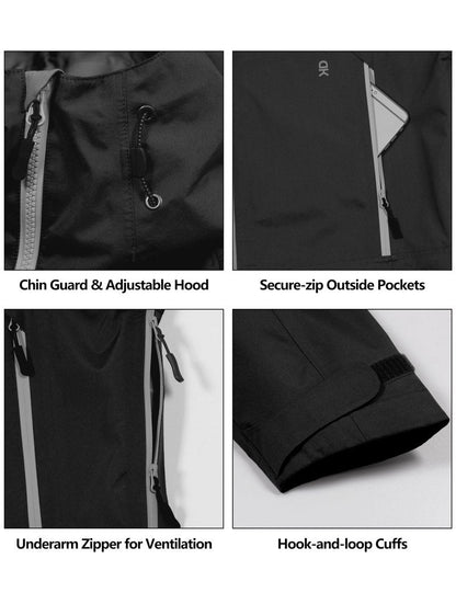 Little Donkey Andy Men's Waterproof Outdoor Hard Shell Breathable Jacket Travelling Sports Coat Black S