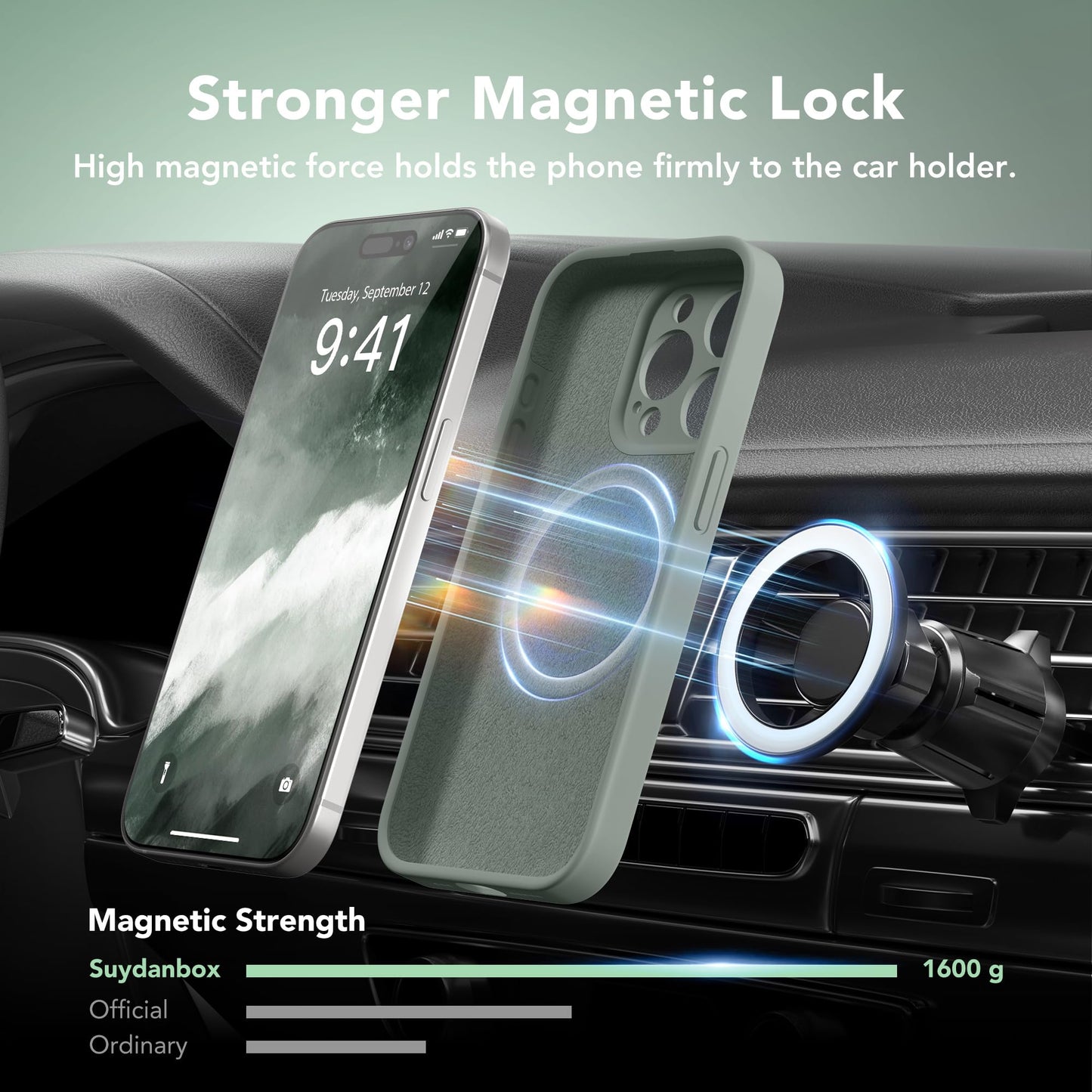 SuydanBox Magnetic for iPhone 15 Pro Max Case, Compatible with MagSafe, [Full Camera Protection][Screen Protector] Silicone Shockproof Protective Phone Case for iPhone 15 Pro Max 6.7", Calke Green