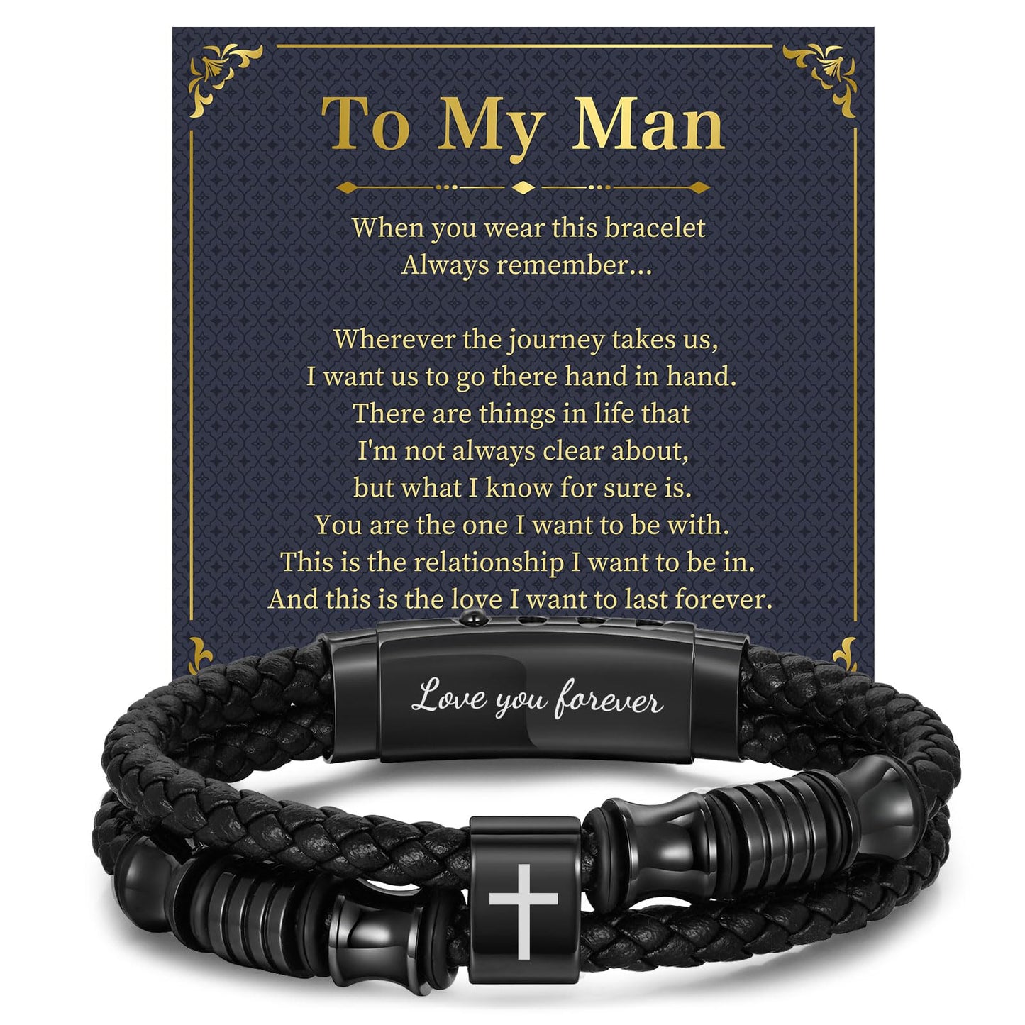 Easter Leather Cross Bracelet Gifts for Men - Adjustable Black Double-Row Braided Leather Cuff Bracelets Faith Religious Catholic Christian Communion Baptism Jewelry Gift for Men Boyfriend Husband Him