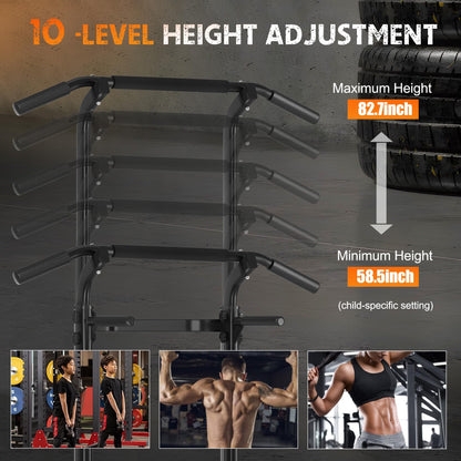 SogesHome Power Tower Pull Up Bar and Dip Station, Height Adjustable Dip Stand Exercise Machine for Home Gym, Multi-Functional Free Standing Strength Training Fitness Workout Station, Black