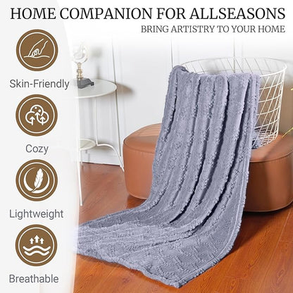 Jacquard Boho Fleece Throw Blanket-Cozy Fluffy Soft Lightweight Fuzzy Fall Blanket for Sofa, Couch, Bed, Chair & Car, Gifts for Teen Girls, Women & Men, Home and Dorm Decor, Gray, 50" x 70"