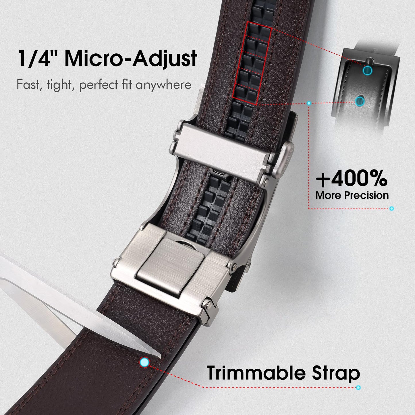 BELTROAD Ratchet Belts for Men- 2-Pack Men‘s Ratchet Adjustable Click Slide Belts for Dress Casual 1 3/8" Leather Belt Gift