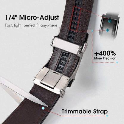 BELTROAD Ratchet Belts for Men- 2-Pack Men‘s Ratchet Adjustable Click Slide Belts for Dress Casual 1 3/8" Leather Belt Gift