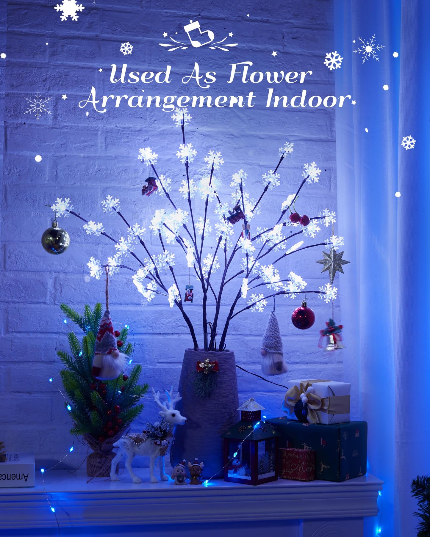Brightown Snowflake Lights Outdoor Pathway, 4 Packs Lighted Branches Christmas Yard Decor, Small Christmas Tree with Lights, Twig Branch Light Outdoor Christmas Decorations Yard, White