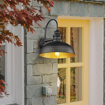 Farmhouse Outdoor Barn Light Fixture, 12 Inch Dome Gooseneck Exterior Wall Light, Rustic Outdoor Wall Sconce Outside Wall Mount Lantern with Bead Shape for Home, Porch, Garage, Doorway