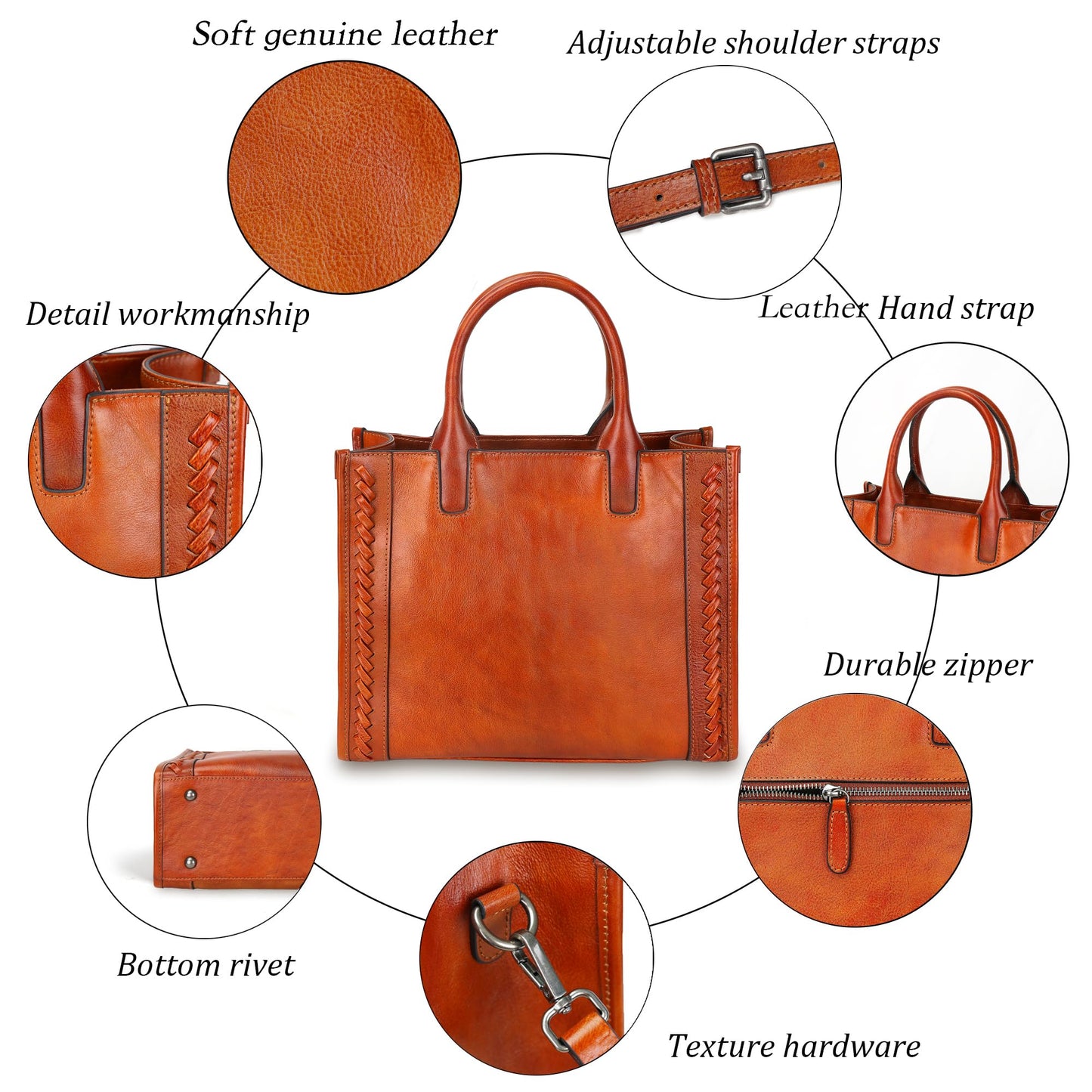 4YRBAGS Genuine Leather Crossbody Bag for Women - Vintage Large Capacity Shoulder Bag with Removable Adjustable Strap, Multi-Pocket Zipper Crossbody Purse for Daily Commute Travel Gifting (Brown)