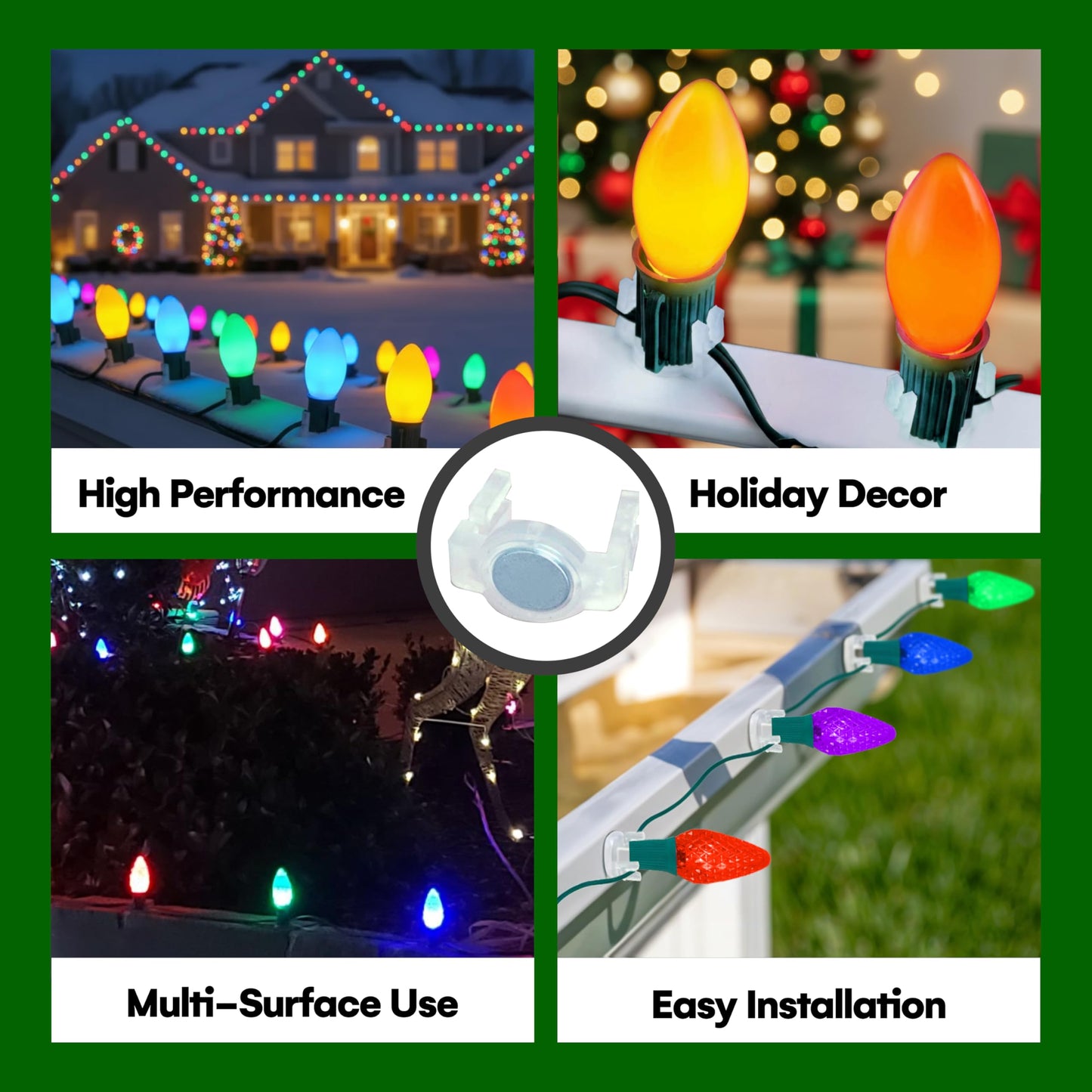 Signs Authority 100 Pack Extra Strong Magnetic Christmas Light Clips - Magnetic Hooks for Outdoor String Lights on Gutters, Fences, Roof - Shatterproof All-Weather Magnet Clips for Xmas Lights Outdoor