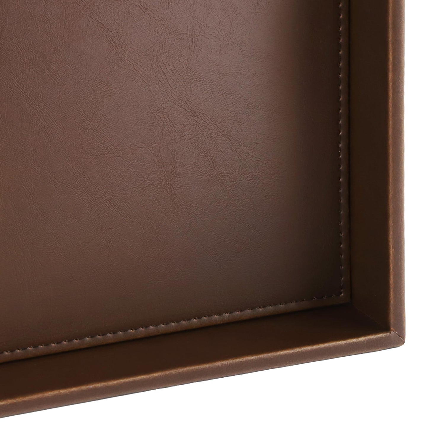 HofferRuffer Faux Leather Vanity Tray, Elegant Desktop Storage Organizer, Decorative Catchall for Perfume, Bathroom Valet, Nightstand or Dresser, 8 x 8 x 1.8 inches (Brown)