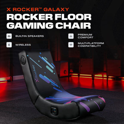 X Rocker Pixel Printed Video Gaming Floor Chair with Headrest Speakers, Wireless Bluetooth, Foldable, Vegan Leather, 300 lbs Max, Amazon Exclusive, Black