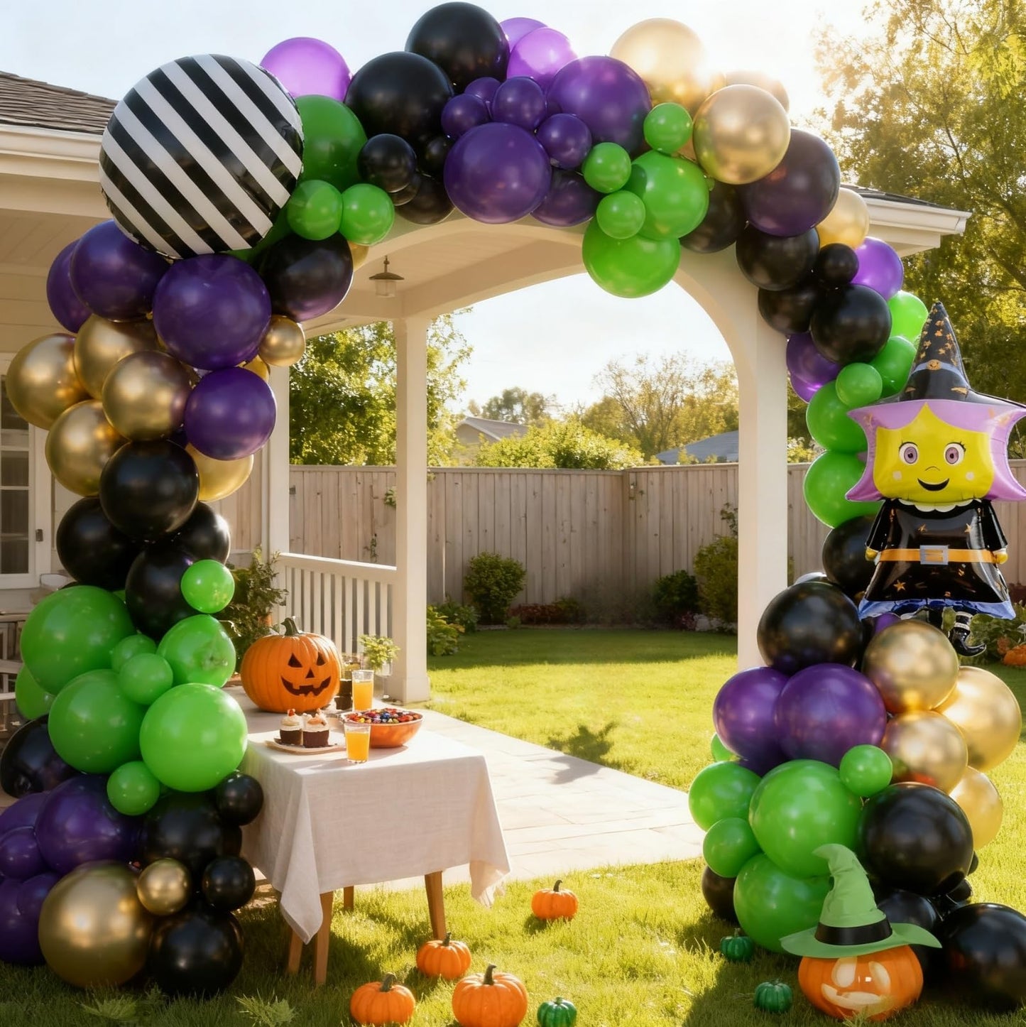 Halloween Balloon Garland Arch Kit,Purple Orange and Black Balloons with Spider Web,Witch Foil Balloon for Halloween Birthday Party Supplies Decorations
