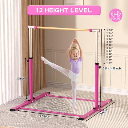 EL&IT·Wings Gymnastic Kip Bar,Horizontal Bar for Kids Girls Junior,3' to 5' Adjustable Height,Home Gym Equipment,Ideal for Indoor and Home Training,300lbs Weight Capacity