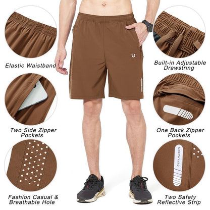 NORTHYARD Men's Athletic Running Shorts Gym Workout 7"/9"/5" Quick Dry Lightweight Sports Basketball Tennis 3 Zipper Pockets Brown 2XL