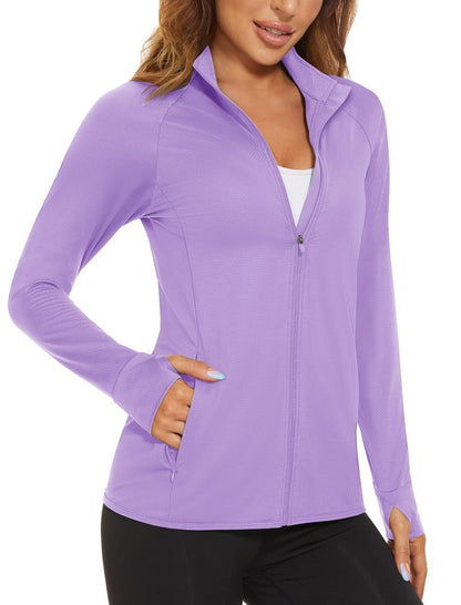 MAGCOMSEN Women's Hiking Jacket Lightweight Long Sleeve UPF 50+ Sun Protection Shirt Breathable SPF Shirts with Thumb Holes Light Purple M