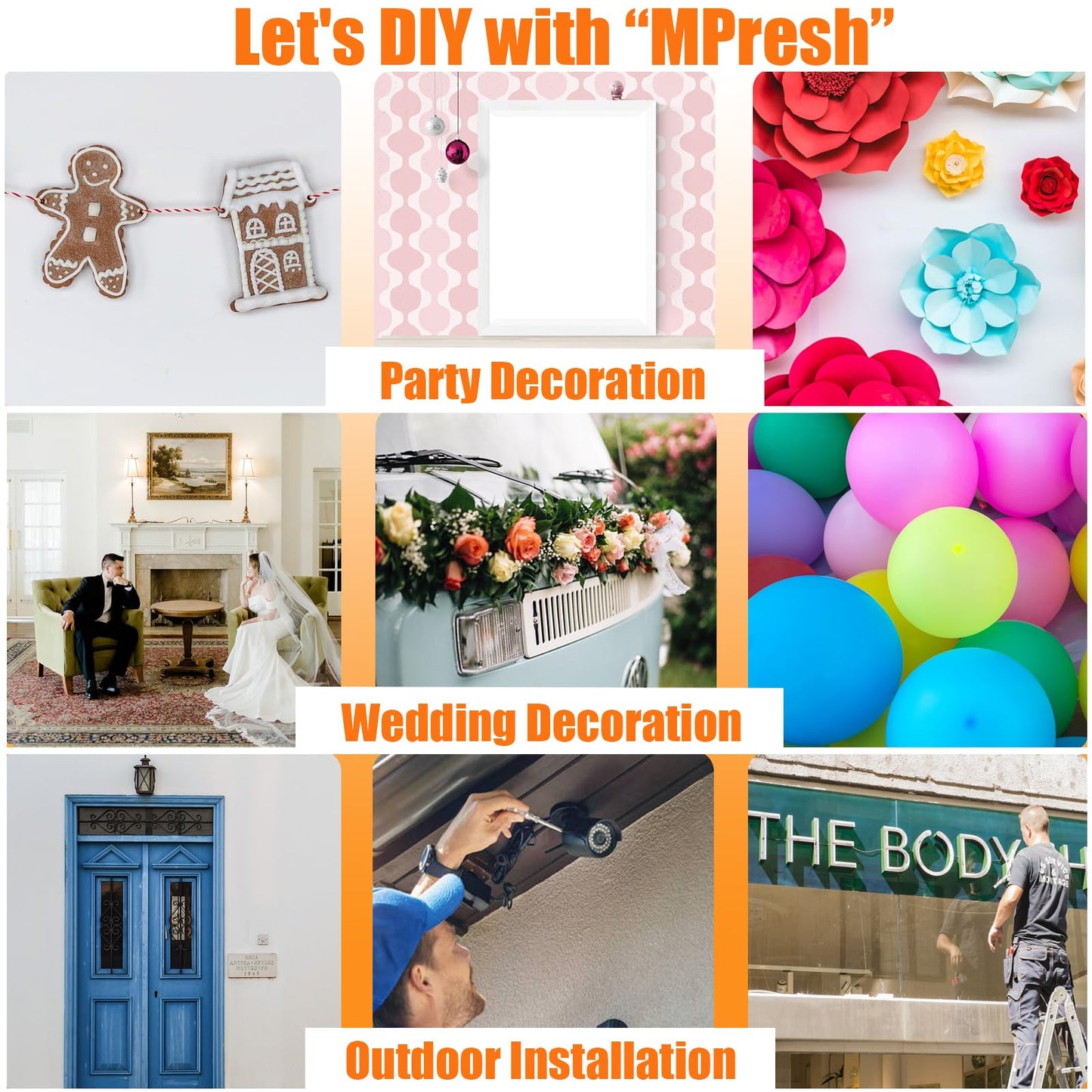 MPresh Double Sided Tape Heavy Duty (2 Rolls Total 33 ft), Strong Clear Sticky Tack Mounting Tape, Removable Nano Adhesive Tape for Wall, Home, Office, Picture Hanging, Poster, Rug Fixing Strips