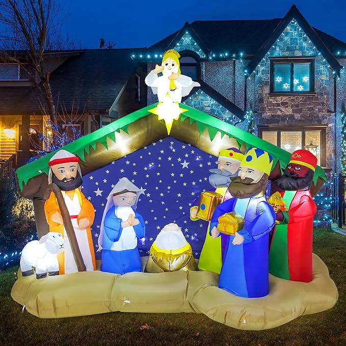 8 FT Christmas Inflatables Nativity Scene Outdoor Decorations, Christmas Blow Up Yard Decorations Nativity Sets for Garden Lawn Xmas Decor